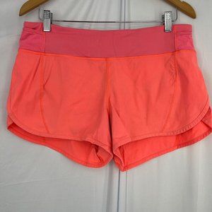Lululemon Speed Up Shorts 10 Coral Orange Mesh Lined Workout Pocket Athletic